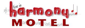 Harmony Motel logo with the tagline "Live in Harmony"