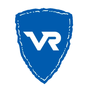 Vacation Races logo - The letters VR on a blue shield