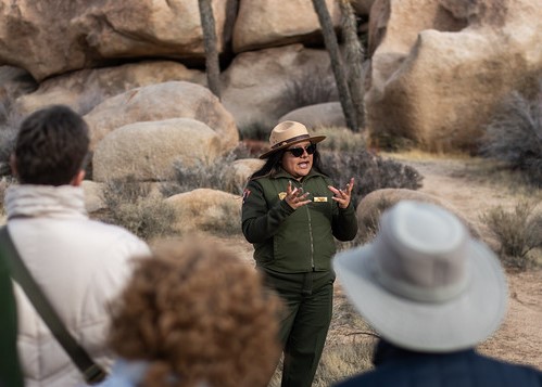 Ranger speaks to a group of people in Joshua Tree National Park
